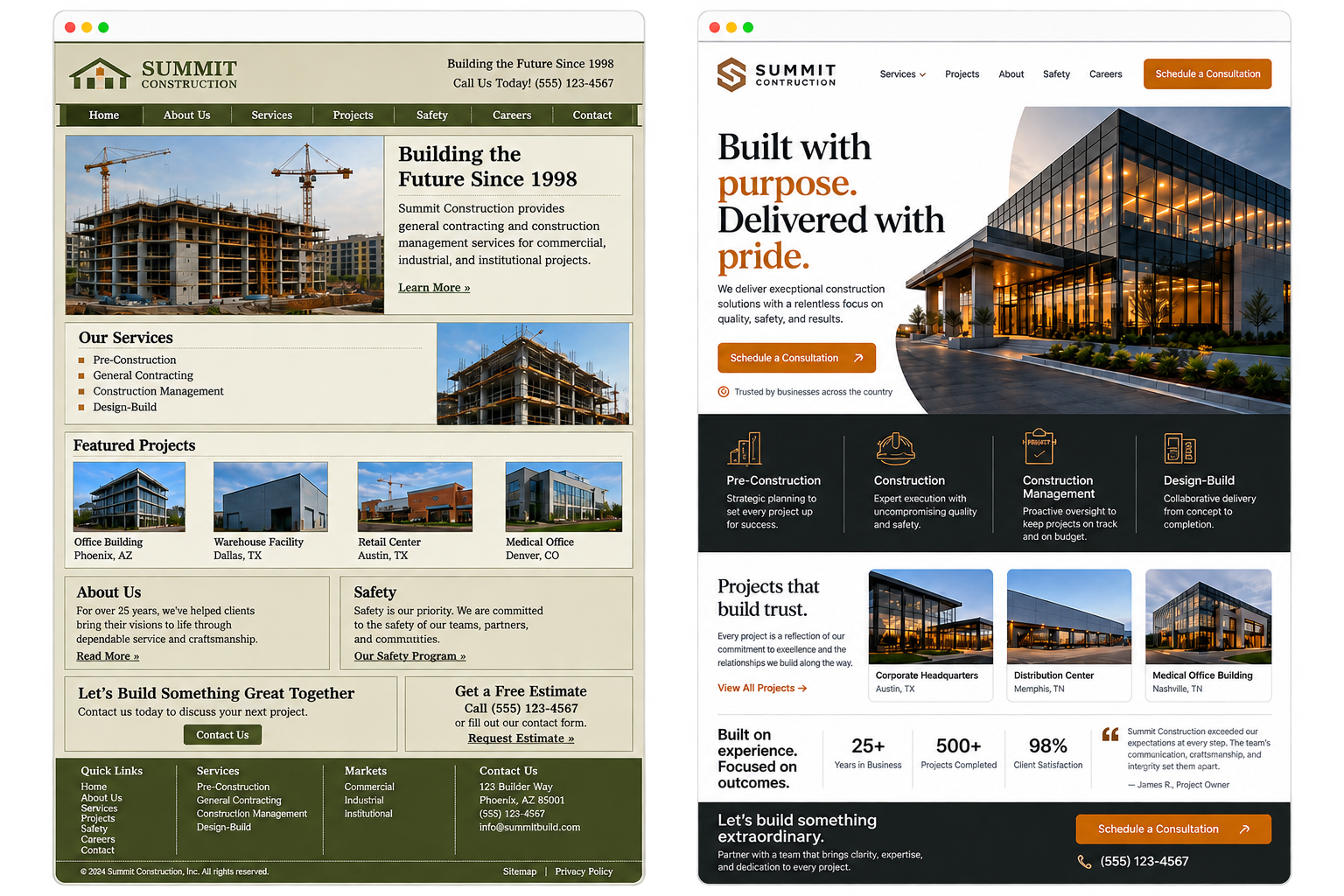 Before and after concept redesign for Summit Construction